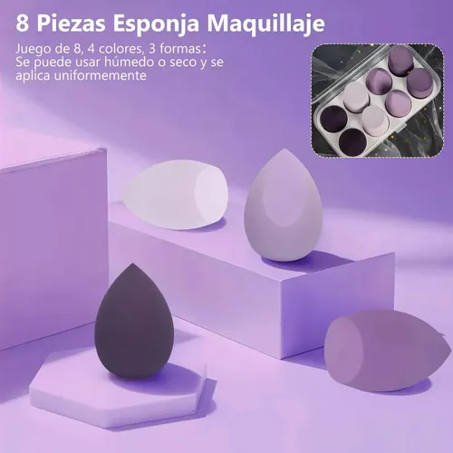 Z Esponjas Maquillaje 8pcs, Set Beauty Blender Con Estuche Púrpura