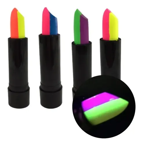 Labial Fluo Bicolor X 4 Maquillaje Brilla Luz Negra Uv