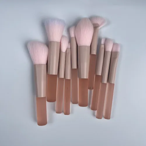 10 Pinceles Maquillaje Mini Rosado Melocotón Set Para