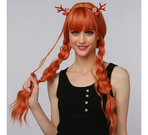 ** Pelucas Cosplay Naturales Largas Onduladas Mujer Naranja