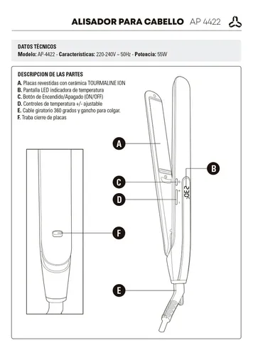 Plancha De Pelo Ultracomb Ap-4422 Cerámica Tourmaline Ion