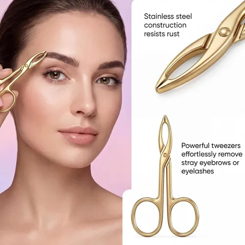 Pinzas Cejas Acero Doradas Precisión Depilación Facial