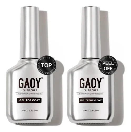 Conjunto Gel Top Coat Y Base Coat Peel Off Gaoy 16ml 2 Pcs