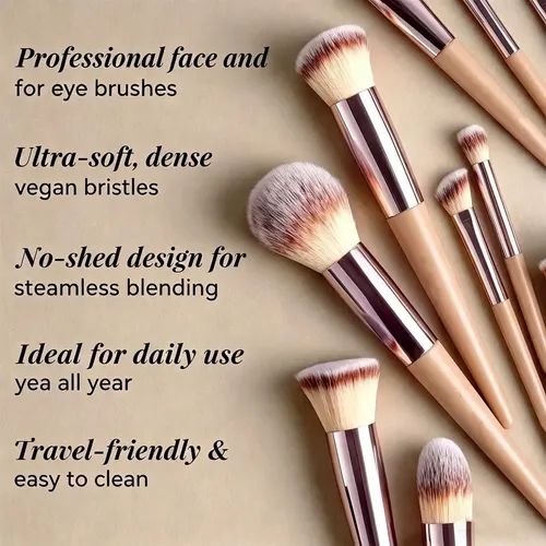 Set 15pzs Brochas De Maquillaje Con Estuche Beige