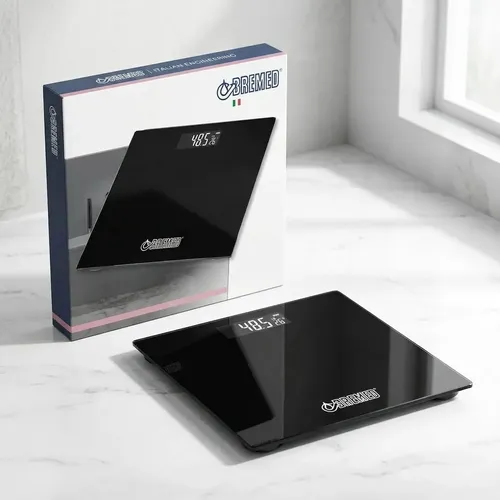 Balanza Baño Digital Lcd Temperatura Hasta 180kg Bremed 3112 Color Negro