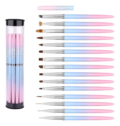 Kit De 15 Pinceles Para Uñas Con Tapa Gel Y Acrilico