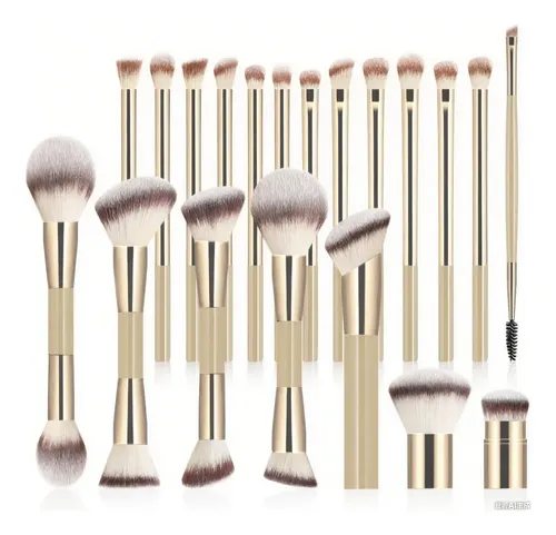 Set De 20 Brochas De Maquillaje Doradas Profesionales De Luj