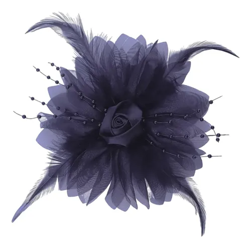 Elegante Broche Con Forma De Flor Y Plumas Para El Pelo, Com