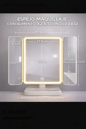 Espejo Maquillaje Con Aumento X2 X3 Con Luz Led