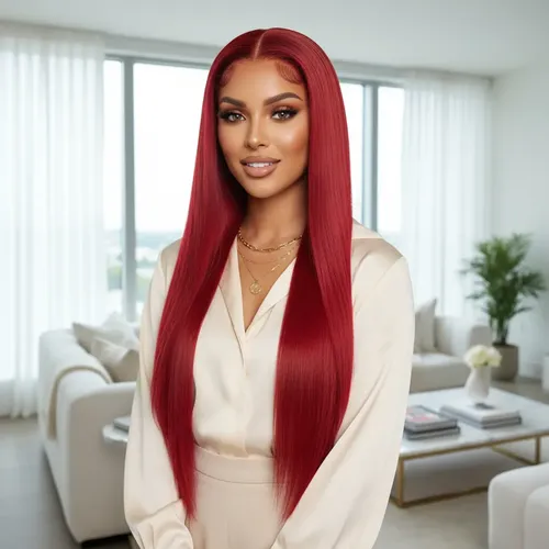Peluca Lace Front Adiolacba Premium Símil Natural 70 Cm Tamaño De La Base Regulable Tono Rojo Fuego