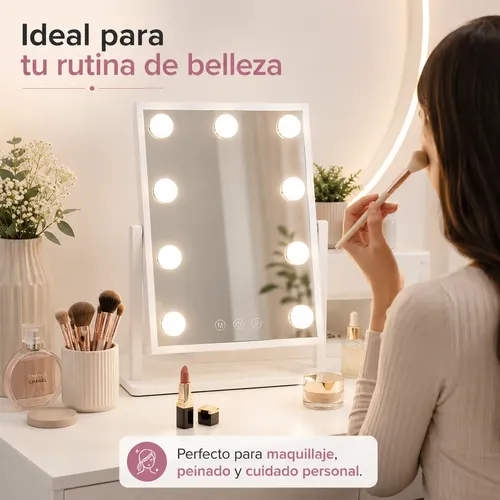 Espejo Led Maquillaje 9 Luces Usb Con Control Táctil