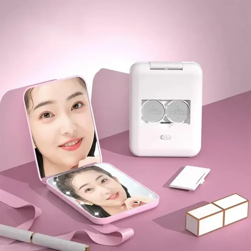Espejo Plegable Portatil De Cartera Luz Led Maquillaje Aum Blanco