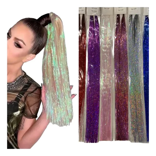 Aplique Fantasia Pelo Sintetico Brilloso Holografico Glitter