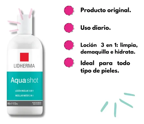 Lidherma Aquashot Loción Micelar 490ml. Demaquillante