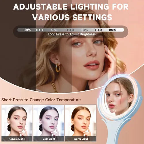 Espejo De Maquillaje Con Luz Hasipu Recargable 1x 10x Azul