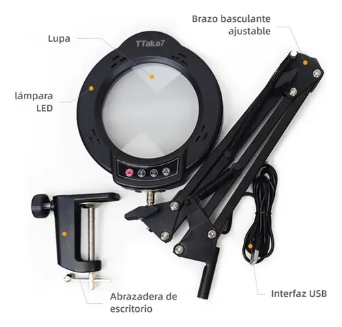 Lámpara Led De Lupa, 5 Colores, Alimentada Por Usb, Brazo Aj