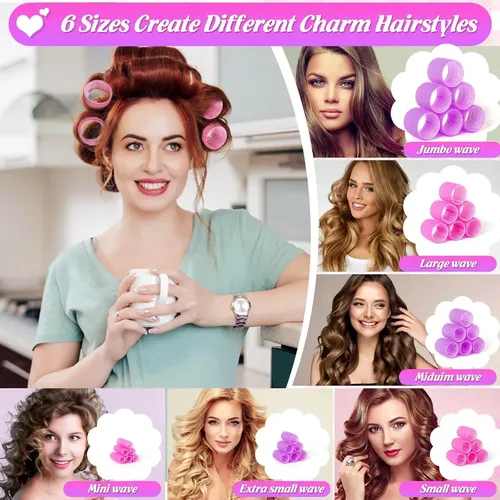 Set Rulos Cabello Tetutor 6 Tamaños 62 Pzs Rosa/morado