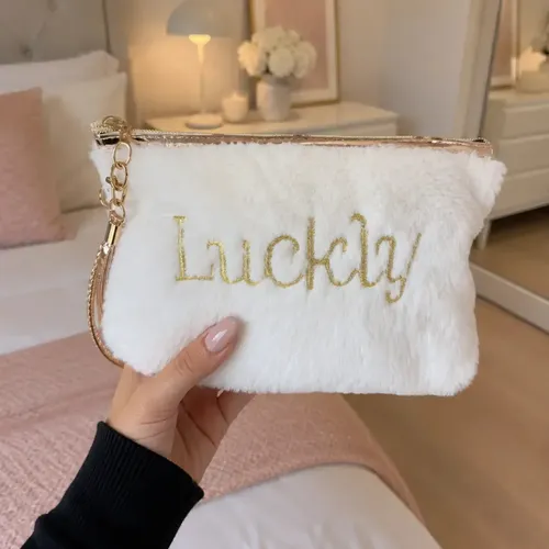 Neceser Porta Maquillaje Estilo Soft Plush Blanco Organizador Maquillaje Cosméticos Accesorios Objetos Personales Viajes