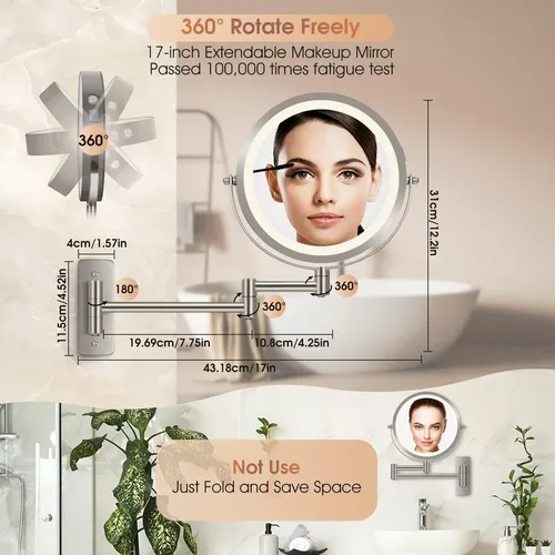 Espejo De Maquillaje Vesaur Recargable De 1x/10x Con Aumento