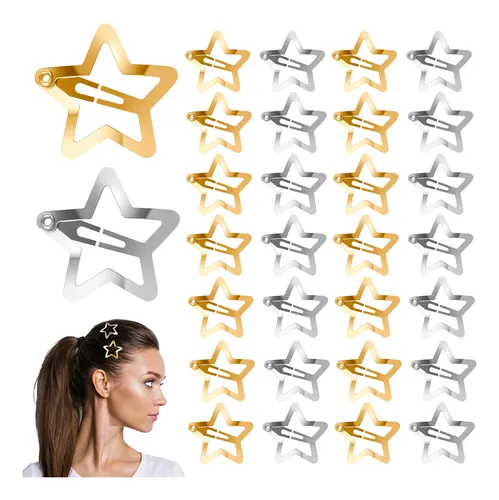 Set 200 Pinzas Para El Pelo Estrella Y2k Plata Metal 3cm