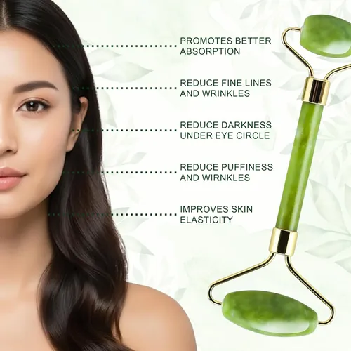 Set Masajeador Facial Jade Roller Y Gua Sha 4 Unidades Verde