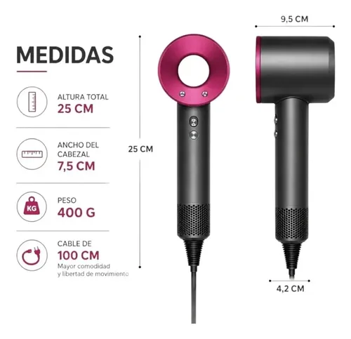 Secador Pelo Profesional 5 Boquillas Soporte 2000w Iónico