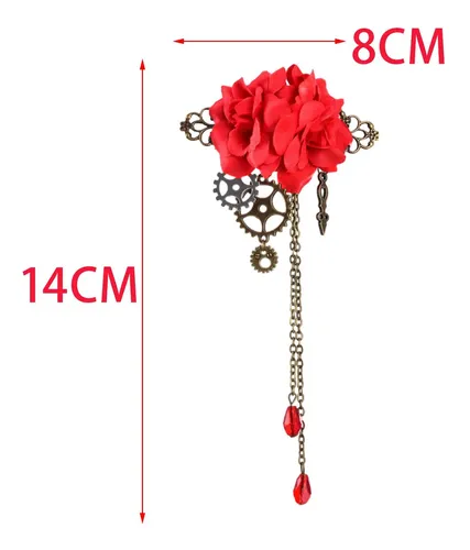 Clip Floral Steampunk Lolita Gear Rose Para El Cabello Rojo
