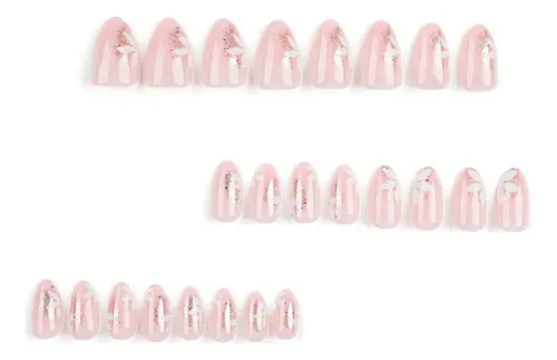 Uñas Postizas Press On Nails Veluna Reutilizables Diseños Variados – Nude Blossom Gold