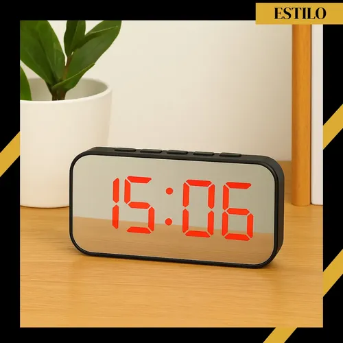 Reloj Despertador Digital LED Espejo KOABIT Alarma Pantalla LED Funciona con Pilas o USB Mesa Dormitorio Oficina Negro