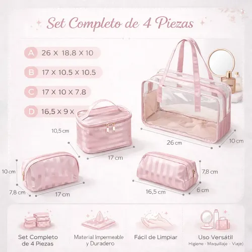 Neceser Portacosmeticos Set X4 Viaje Organizador Maquillaje