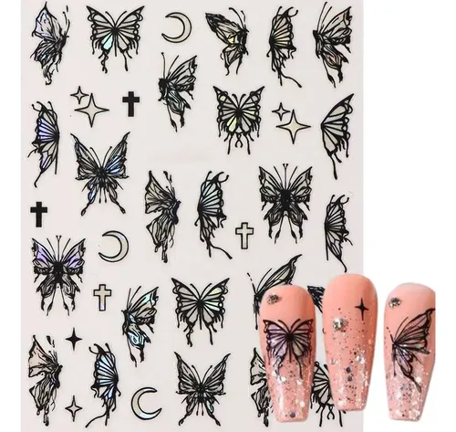 Stickers Autoadhesivos Uñas Mariposas Brillo Perlado Lazer