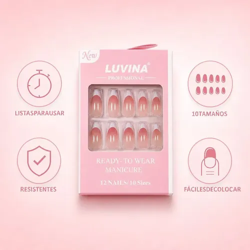 Uñas Luvina Postizas Autoadhesivas Diseño French Clásicas