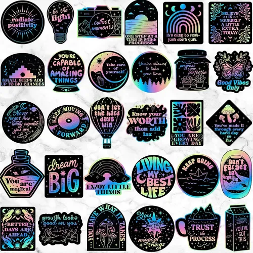 100 Pcs Holographic Positive Affirmation Stickers To The Sta