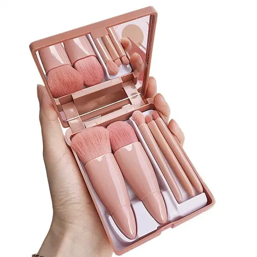 Set 5 Brochas Con Espejo Para Base Polvo Y Ojos