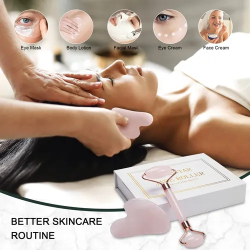 Rodillo Facial Xyzbstar Jade Y Gua Sha Rosa