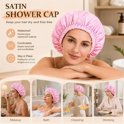 Gorro De Baño Impermeable Satén Grande Para Pelo Rizado