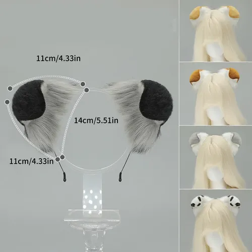 Adjustable Puppy Ear Headwear Soft Plush Hair Camel White 9ee702113-lc