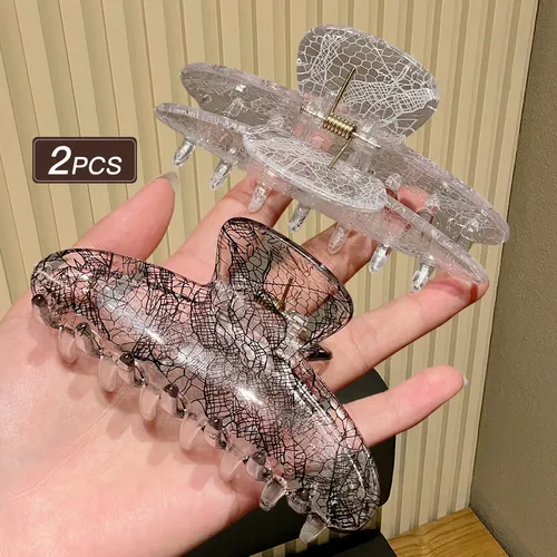 2 Pinzas Transparentes, Estampado De Encaje, Accesorio Para