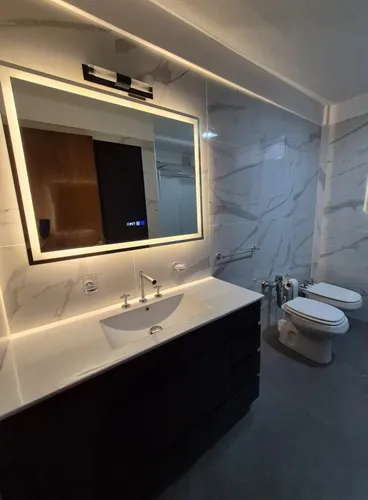 Espejo Led Baño 100 X 80 B 3 Luces Desempañador Reloj Temp