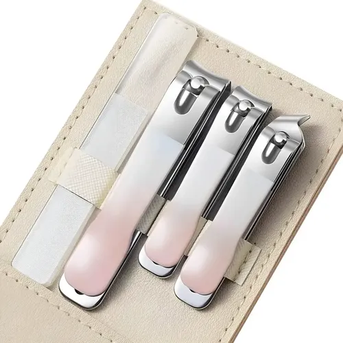 Set Manicura 4 Piezas De Acero Carbon Con Estuche