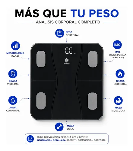 Balanza Personal De Baño Jd If2064a Inteligente Bluetooth Digital Hasta 180kg Bioimpedancia Masa Muscular Grasa Corporal Vidrio Color Negro