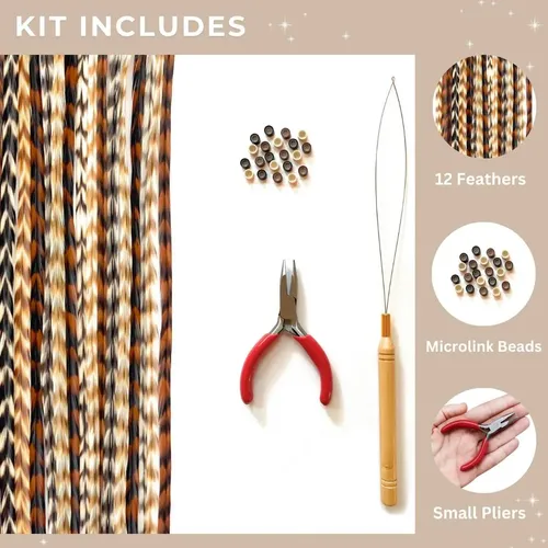Kit De Extensiones Con Plumas Reales Para Cabello
