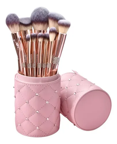 Set De 14 Brochas Suaves Con Diamantes En Tono Oro Rosa