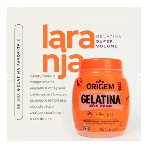 Origem Gelatina Super Volumen Day After Vegano Curly Girl
