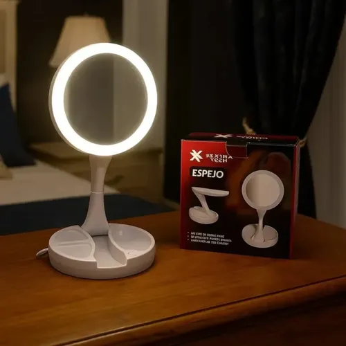 Set 2 Espejos Redondo Con Luz Led Maquilla Carga Usb/batería