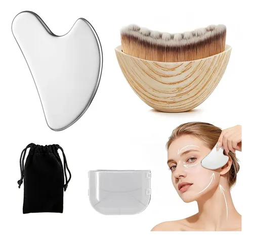 Gua Sha Acero Facial Contorno Seco Reductor Hinchazón