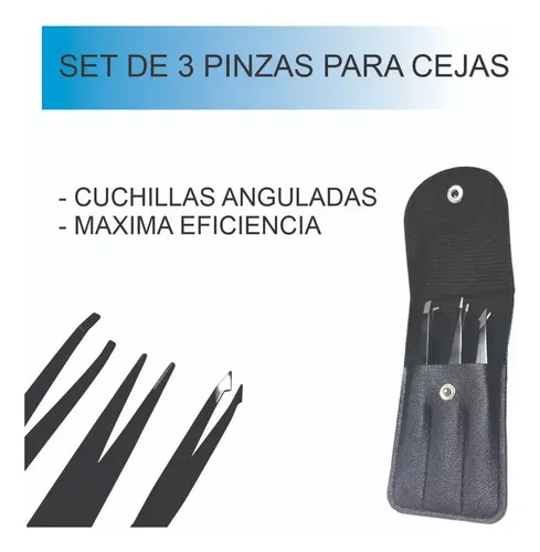Set De 3 Pinzas Profesionales Para Cejas Con Estuche F