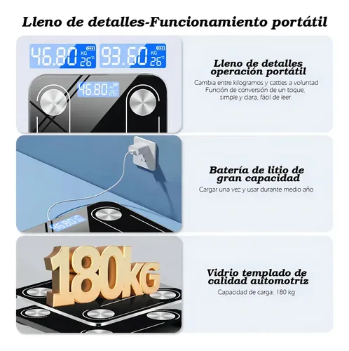 2026 Báscula Recargable Bluetooth Análisis Corporal