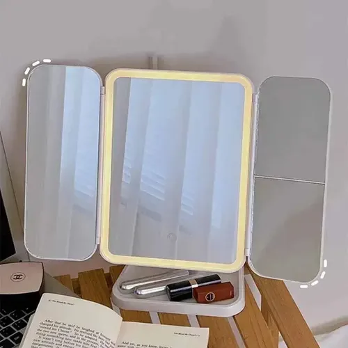 Espejo Maquillaje Led Ajustable Recargable Tactil Triptico