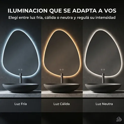 Espejo Digital Luz Led Touch Tactil Baño Irregular 80x60cm